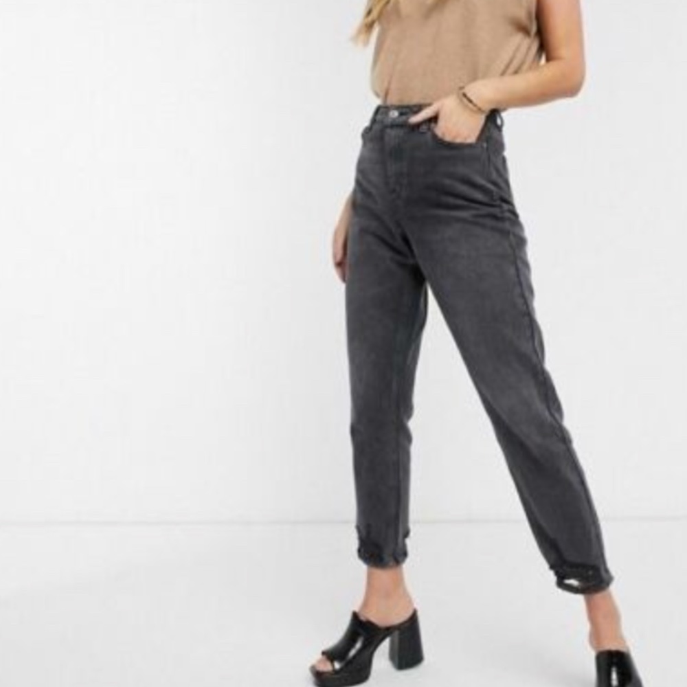 Womens Washed Black Mom Tapered Jeans - Washed Black
